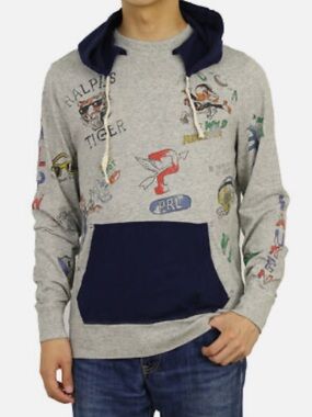 Polo Ralph Lauren Men's Cotton Jersey P-Wing Tiger Cartoon Logo Graphic Hoodie